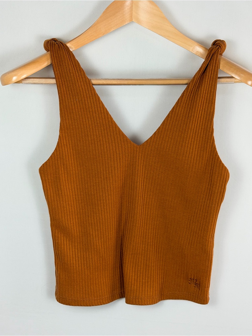 Miss Me Ribbed V Neck Tank Top Brown Knot Strap Fitted Y2K Small